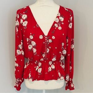 Divided Red Floral Blouse